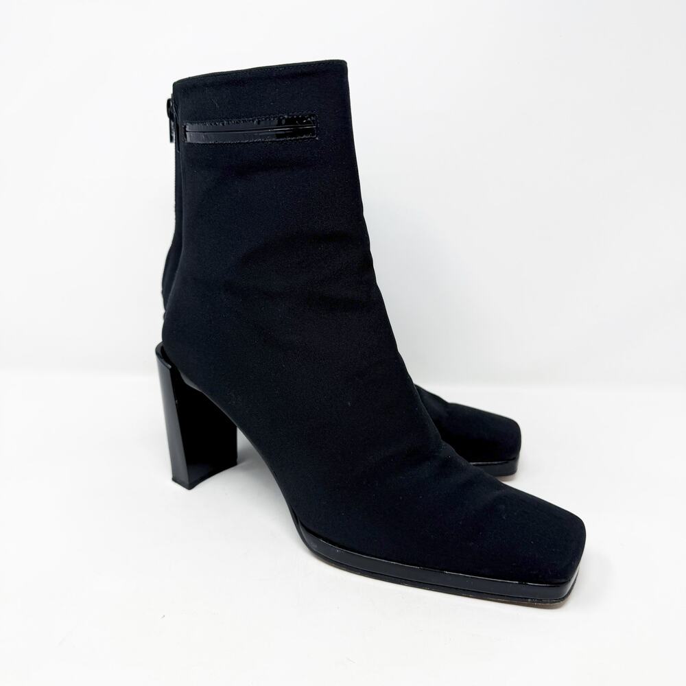 Vintage Y2K Stuart Weitzman Black Square Toe High Heel Booties Women's Size 9